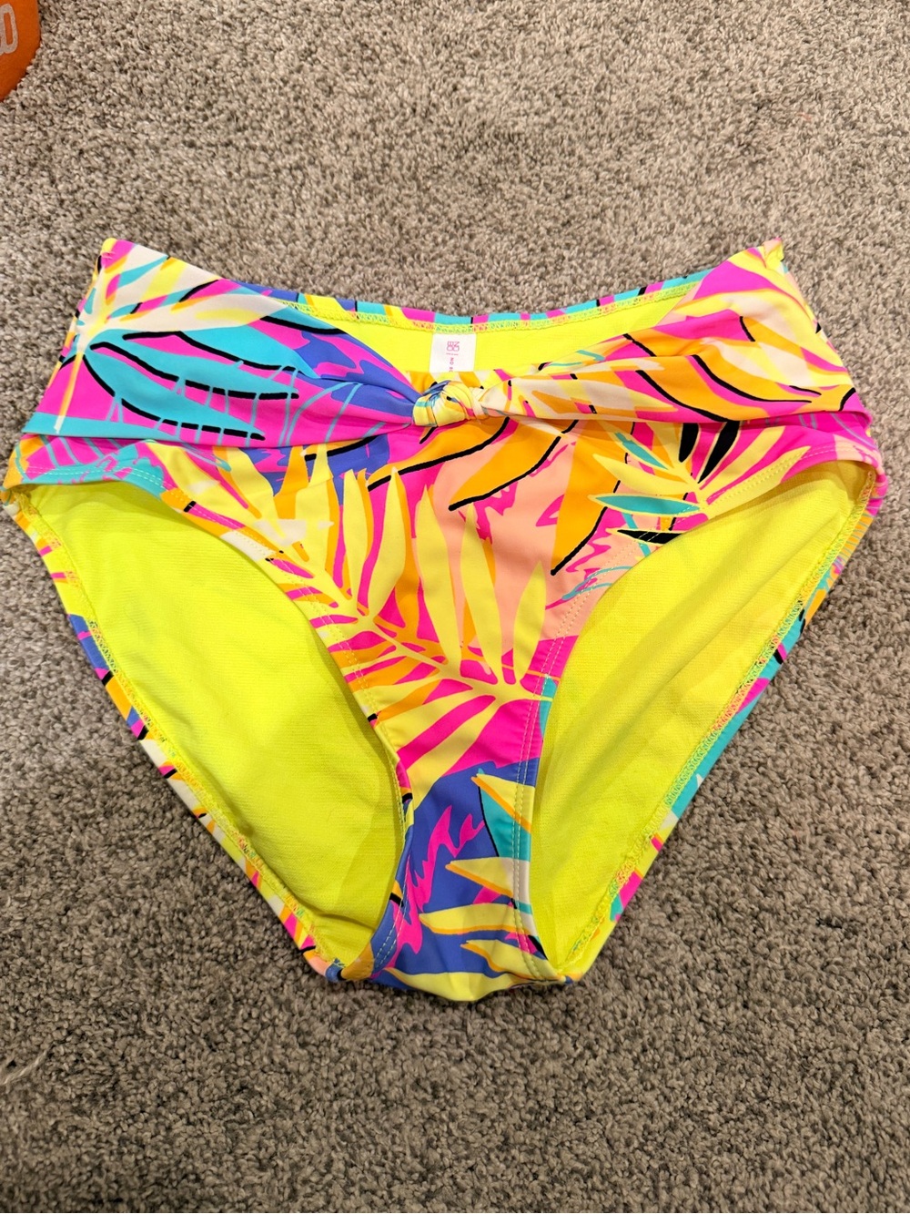 No Boundaries Neon Tropical High Waist Bikini Bottoms - Yellow, Pink, Blue